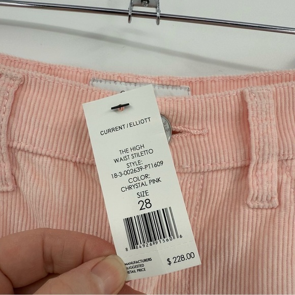 CURRENT/ELLIOTT The High Waist Stiletto Corduroy Pant Color Crystal Pink Size 28 - Picture 6 of 11